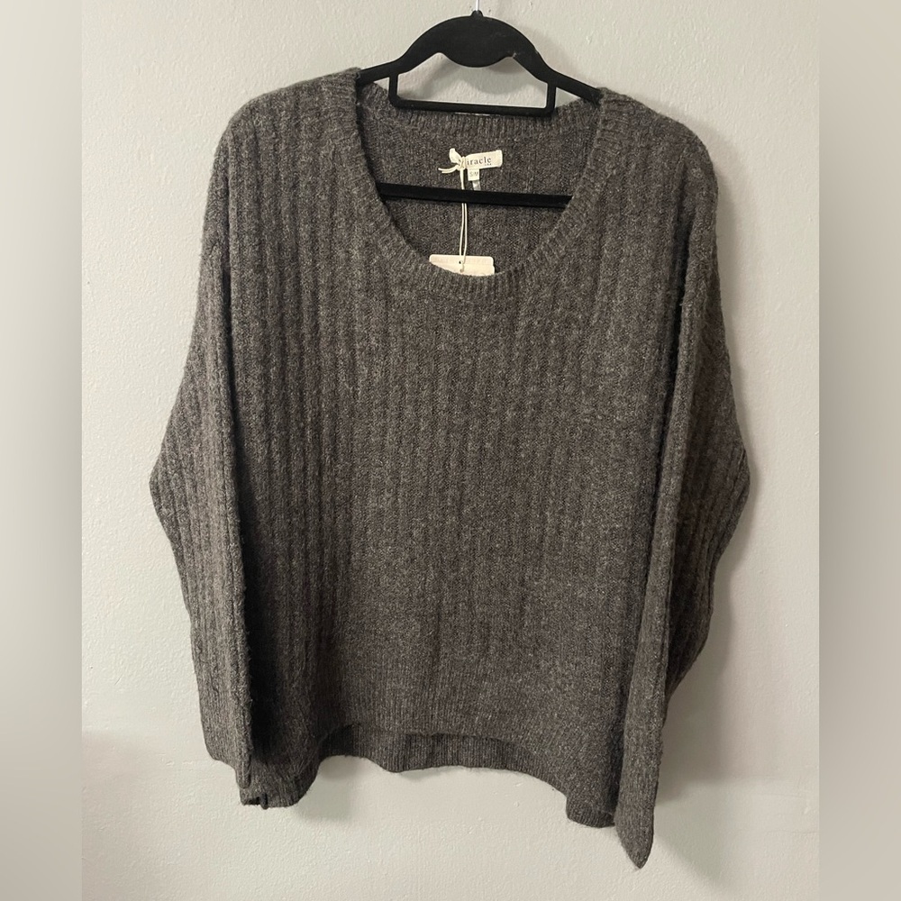 NWT Miracle Scoop Neck Long Sleeves Charcoal Gray Sweater. Size S/M